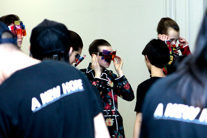 trying on glasses at anrealage 2011